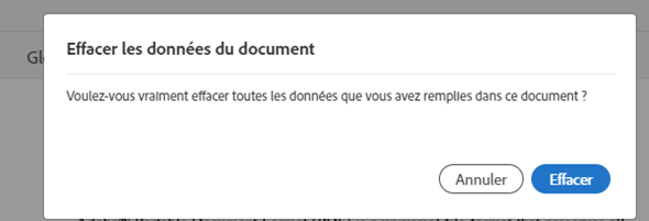 Fenêtre de confirmation Effacer les données du document.