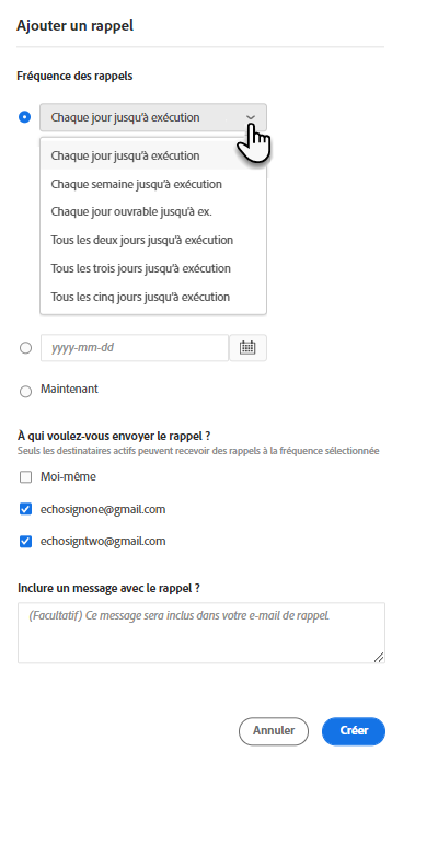 Ajout et modification des rappels dans la page Gérer