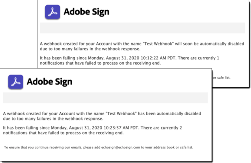 Notifications par e-mail du webhook