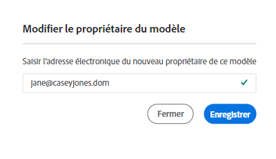 Saisie de l’adresse électronique du nouveau propriétaire