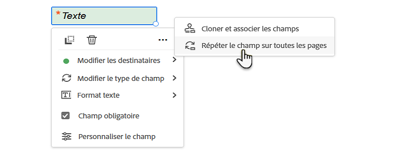 Répéter le champ sur toutes les pages