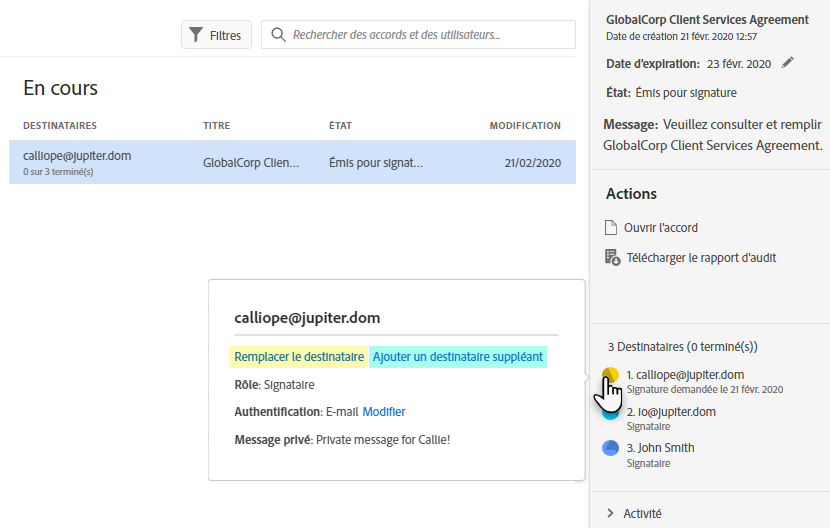 Remplacer l’interface utilisateur du destinataire
