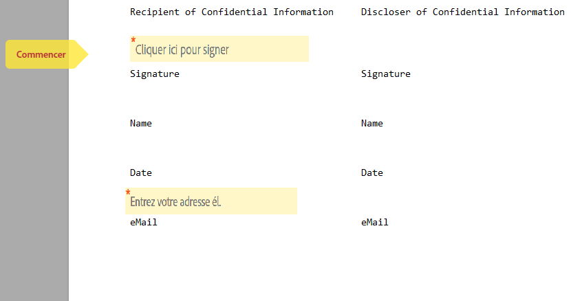Fonction d’e-mail requis dans le bloc de signature activée avec un champ d’e-mail placé individuellement