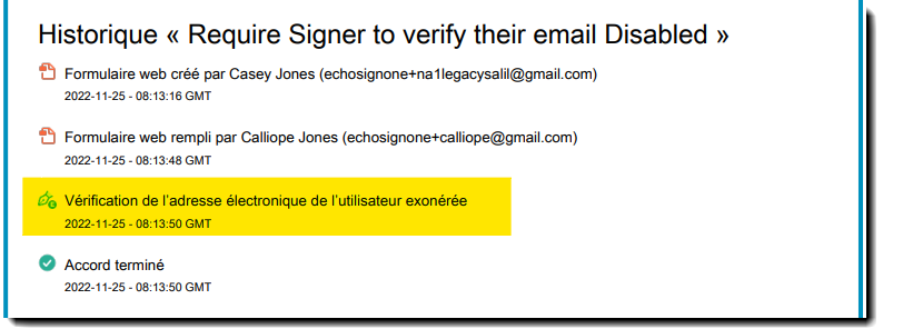 Rapport d’audit de vérification d’e-mail désactivée