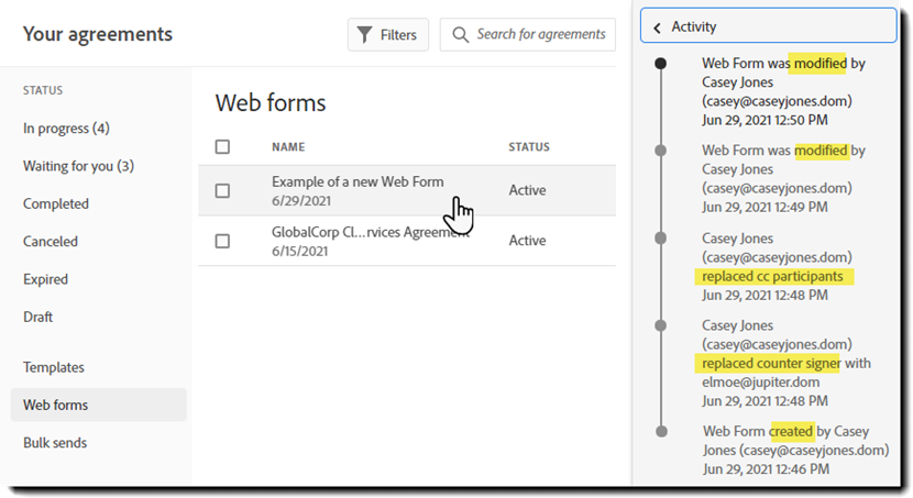 Activité liée à un formulaire web