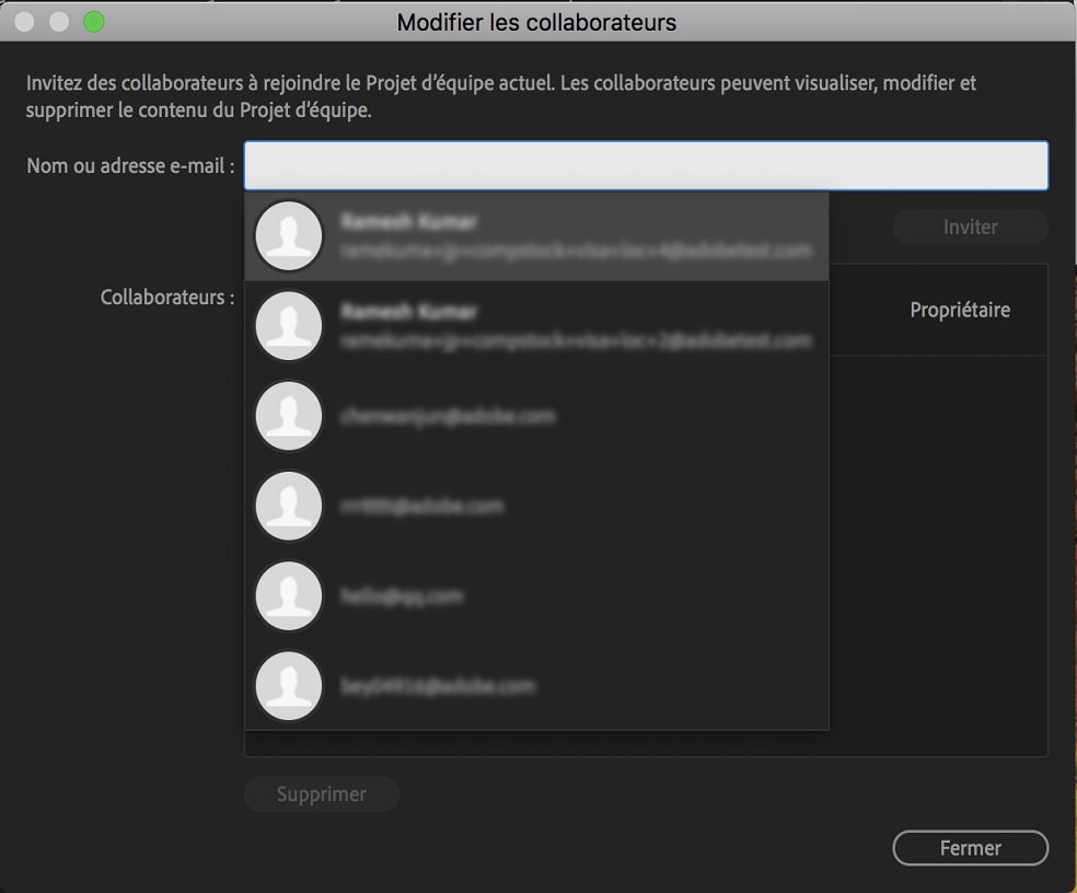 Résultats de recherche lors de la saisie