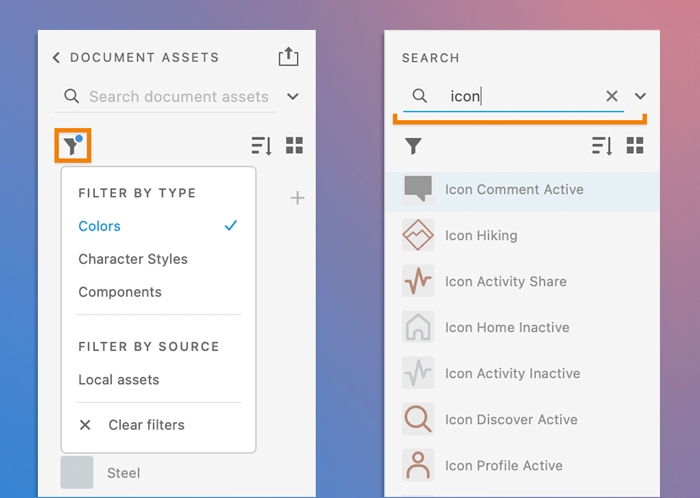 Recherche et filtrage d’actifs