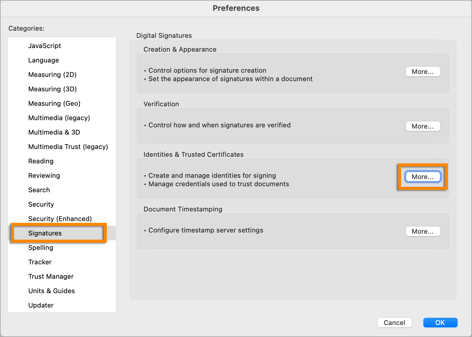 לחץ על More במקטע Identities & Trusted location