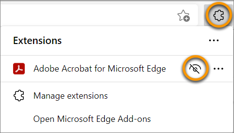 הצגת הרחבות בסרגל הכלים של Edge