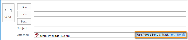 קישור Yes/No של Adobe Send & Track בתיבת הקלט של הקבצים המצורפים