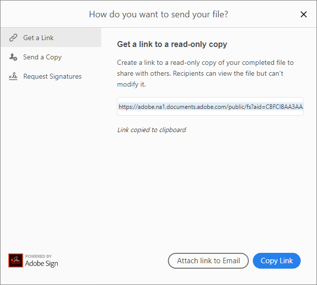 העתק את הקישור או צרף להודעת הדואר האלקטרוני