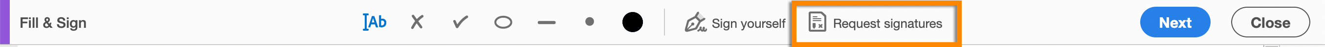 לחץ על Next בסרגל הכלים Fill & Sign