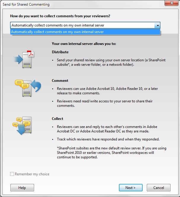 האפשרות Collect comments on an internal server