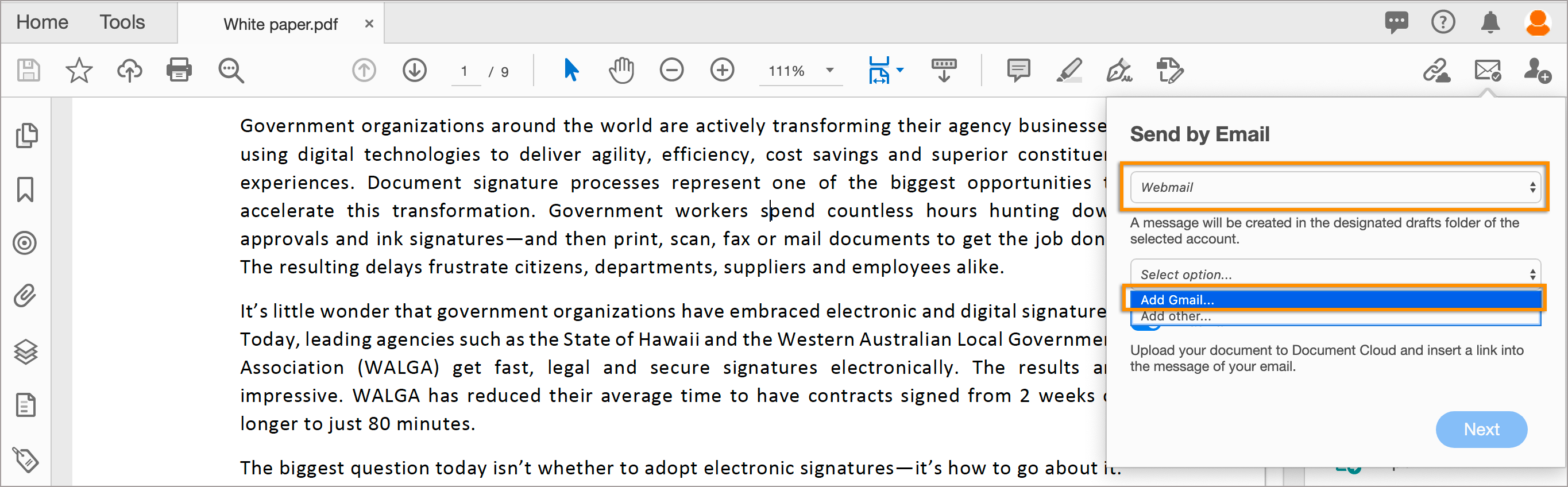 שליחת קובץ מתוך חשבון Gmail שלך