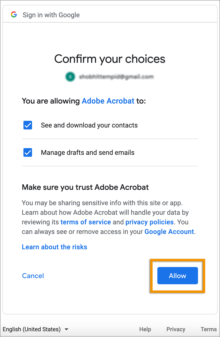 אישור בחירות ההרשאה שלך