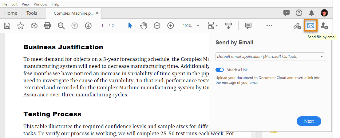 שליחת קובץ ה-PDF באמצעות דוא&quot;ל