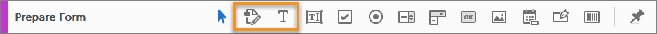 הכלים Edit ו-Add Text בסרגל הכלים Prepare Form toolbar הכלים Edit ו-Add Text בסרגל הכלים Prepare Form toolbar