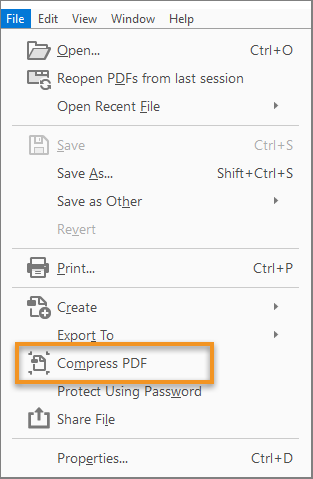 דחיסת PDF מהתפריט File דחיסת PDF מהתפריט File