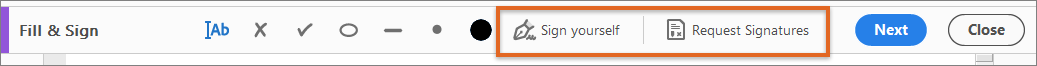 סרגל הכלים של Fill and Sign סרגל הכלים של Fill and Sign