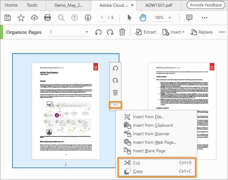 בחר Cut, Copy מהתפריט Options בחר Cut, Copy מהתפריט Options