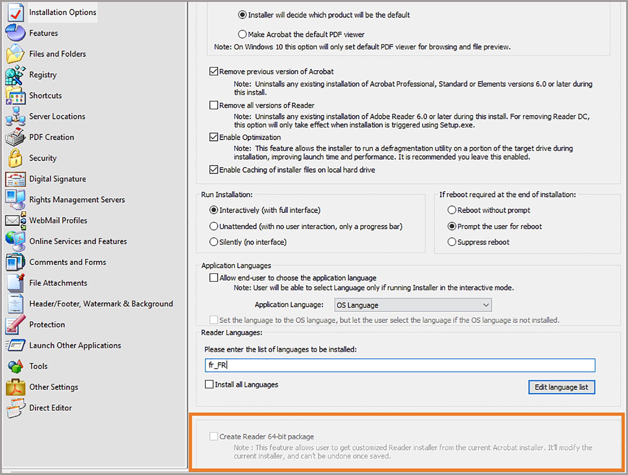 התקנת גרסת 64 הסיביות של Acrobat כחבילה של Reader