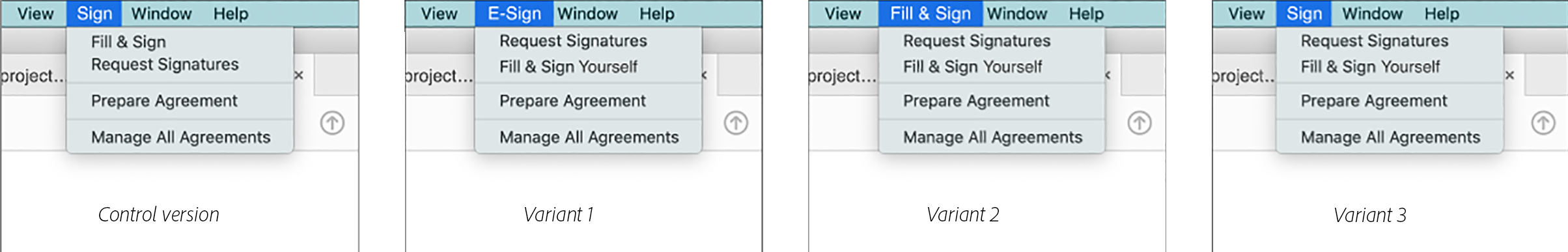 אפשרויות התפריט של Sign