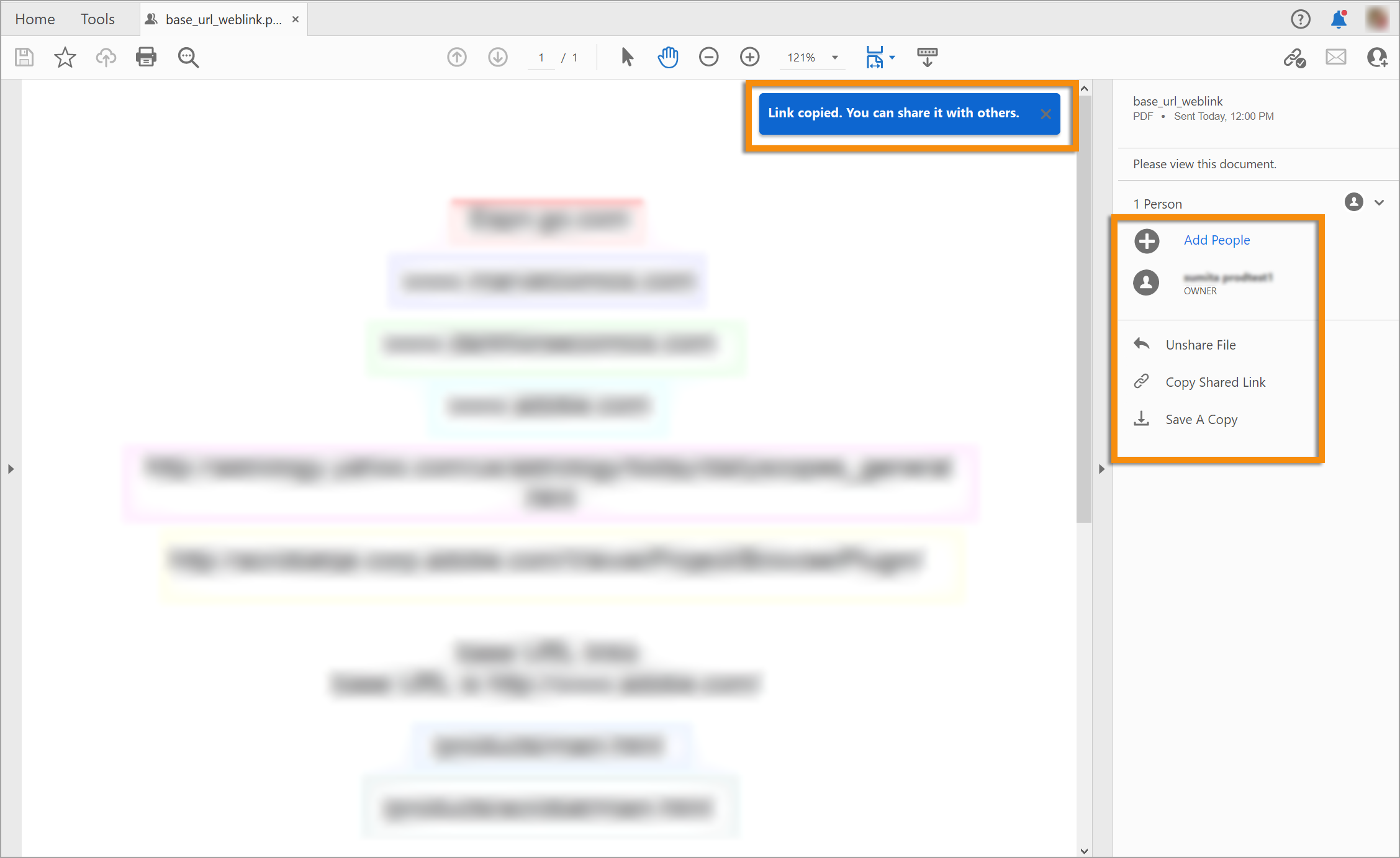 שיתוף הקישור שנוצר עם נמענים אחרים