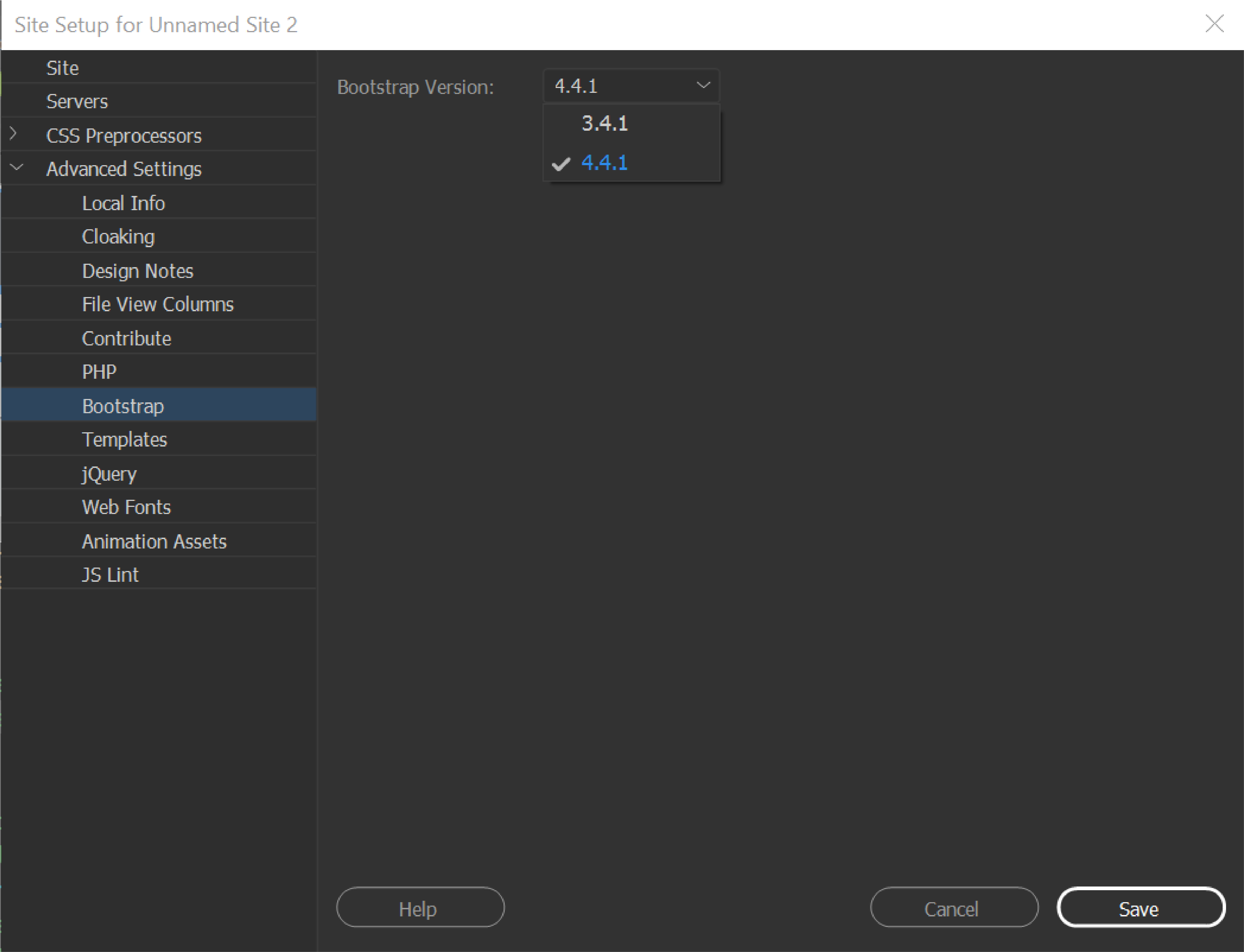 בחירת גרסה 4.4.1 של Bootstrap