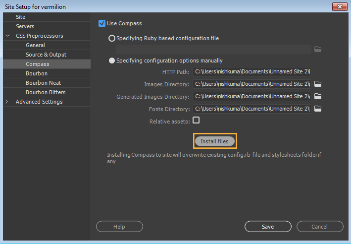 התקנת קובצי Compass
