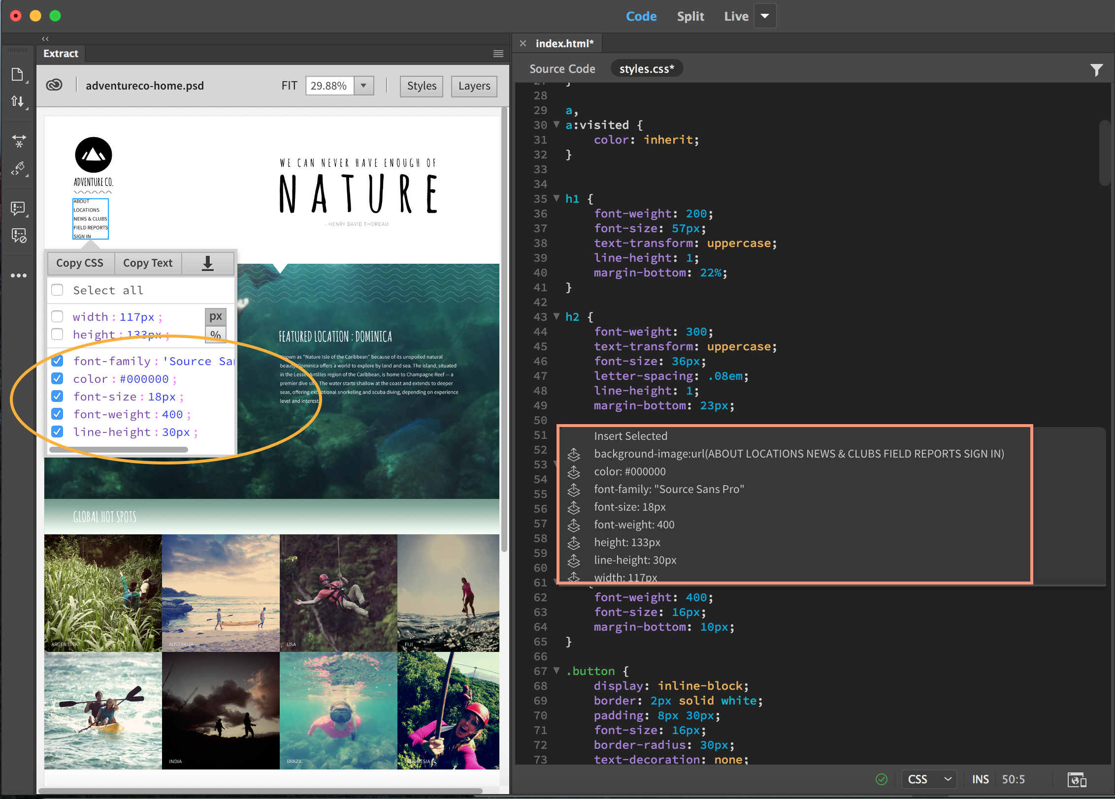 ‏‫הוספת מאפייני CSS באצווה‬ ב-Dreamweaver CC