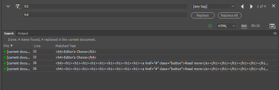 דוח מונחים שהוחלפו בחלונית Search Results
