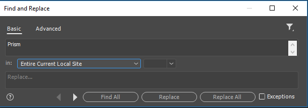 תיבת הדו-שיח Find and Replace