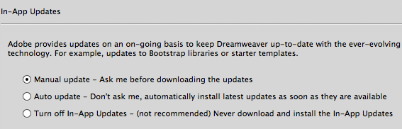 העדפות העדכון בתוך היישום