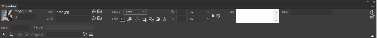 מאפייני תמונה ב-Property inspector.