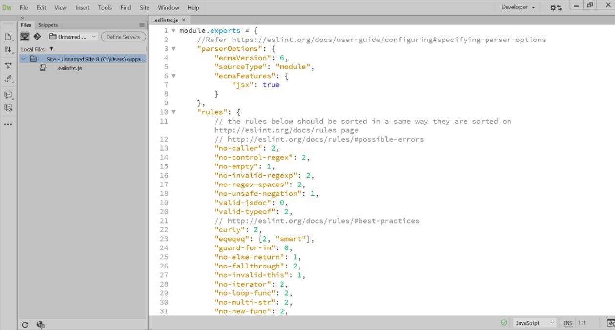 קובץ תצורה של ‎.eslintrc.js