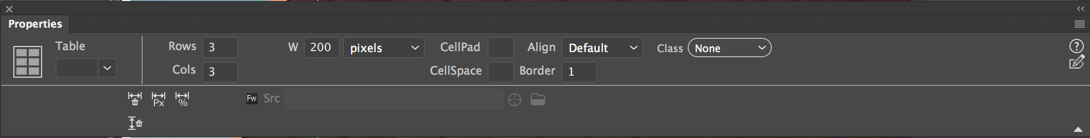 מאפייני טבלה מאפייני טבלה