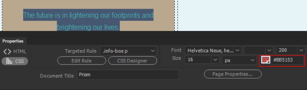 עריכת הצבע של הטקסט ב-Dreamweaver