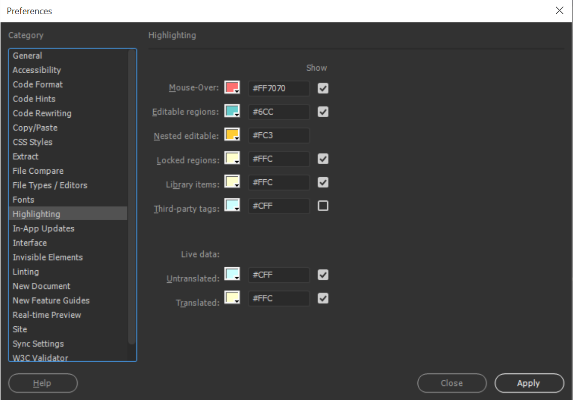 שינוי צבעי סימון בתבנית