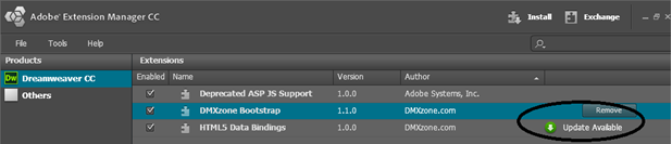 Extension Manager מציג עדכונים זמינים