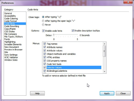 Preferences (Code Hints)