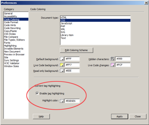 Preferences (Code Coloring)