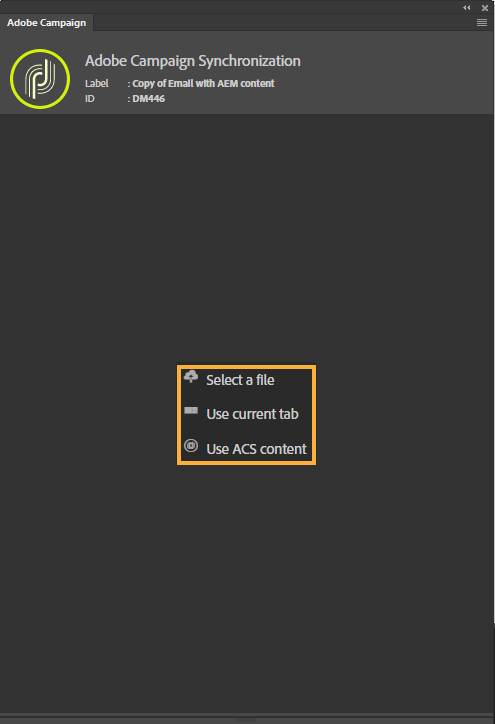 פתיחת תבנית Adobe Campaign ב-Dreamweaver