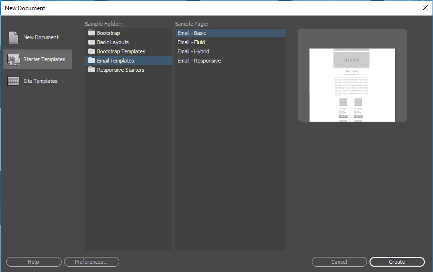 תבניות ראשוניות להודעות דואר אלקטרוני ב-Dreamweaver