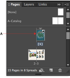 תצוגת Spread שנבחרה בחלונית Pages תצוגת Spread שנבחרה בחלונית Pages
