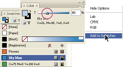 המחוון Tint ו-Add To Swatches.