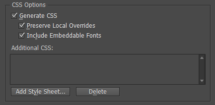 אפשרות CSS בתיבת הדו-שיח Epub Export Options