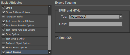 אפשרות לייצוא תיוג ב- Object Style