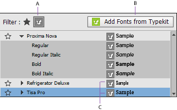 מסנן לאיתור גופני Typekit
