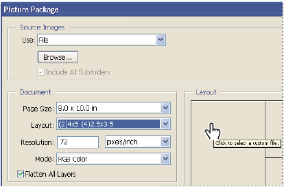 תיבת דו-שיח Picture Package ב-Photoshop