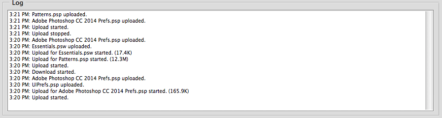 יומן Sync Settings ב- Photoshop